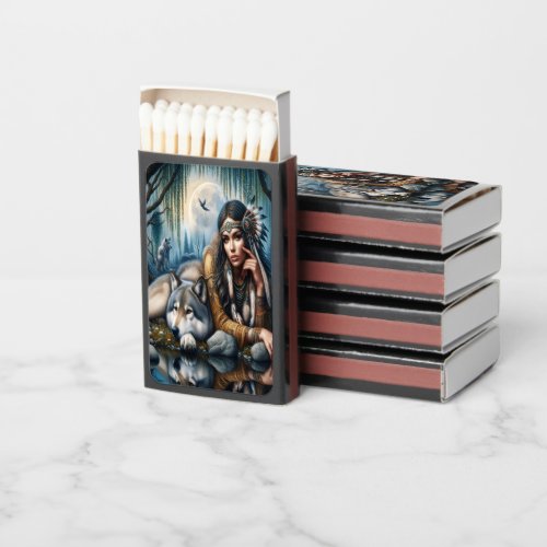 Mystical A Native American Woman With Wolves   7x5 Matchboxes