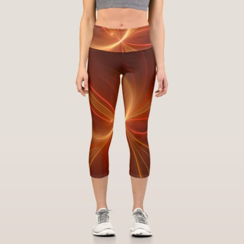 Mystical Abstract Fractal Art Modern Warm Colors Capri Leggings