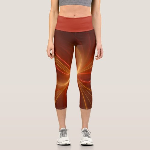 Mystical Abstract Fractal Art Modern Warm Colors Capri Leggings