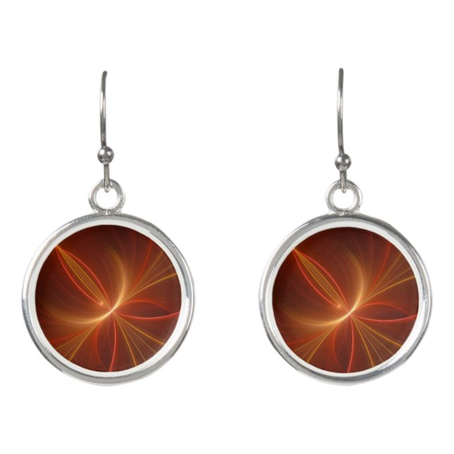 Mystical Abstract Fractal Art Modern Warm Colors Earrings (Front)