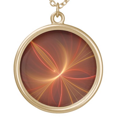Mystical Abstract Fractal Art Modern Warm Colors Gold Plated Necklace