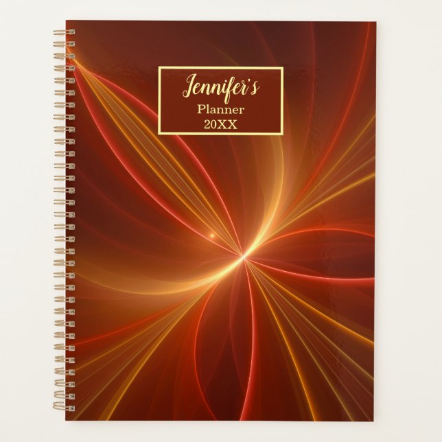 Mystical Abstract Fractal Modern Warm Colors Name Planner (Front)