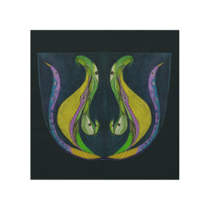 Mystical Abstract Love birds Wood Wall Art