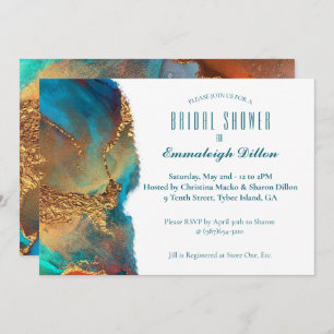 Mystical Abstract Teal Coral Gold Bridal Shower Invitation