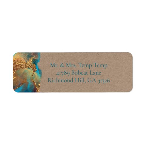 Mystical Abstract Teal Coral Gold Return Address Label