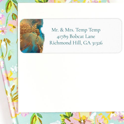 Mystical Abstract Teal Coral Gold Return Address Label