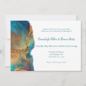 Mystical Abstract Teal Coral Gold Wedding Invitation (Front)