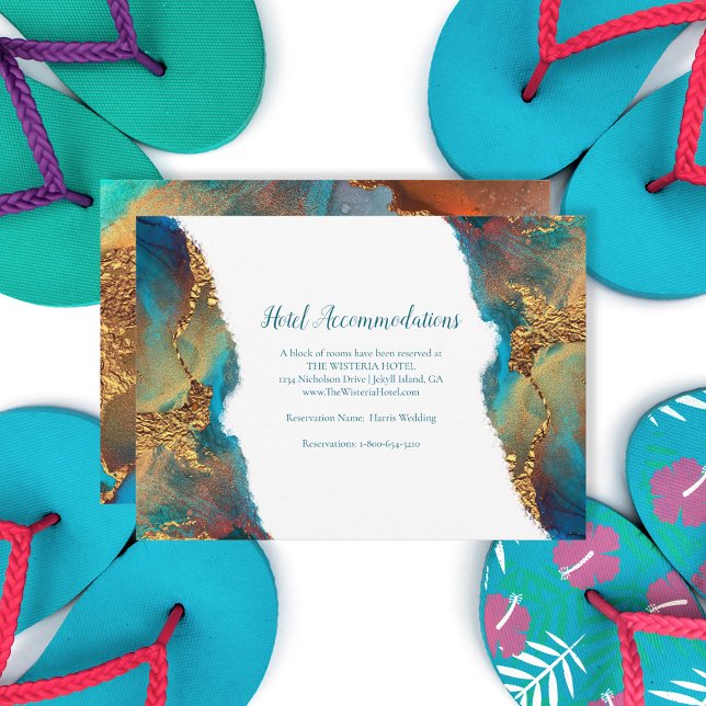 Mystical Abstract Teal Gold Hotel Accommodations Enclosure Card (Creator Uploaded)