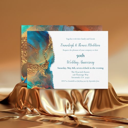 Mystical Abstract Teal Gold Wedding Anniversary Invitation