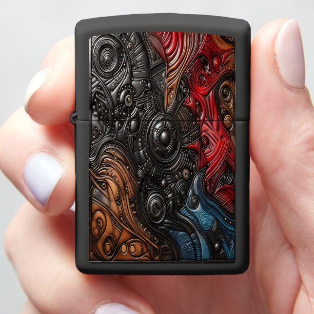 Mystical Alien Landscape With Intricate Designs Zippo Lighter (In Hand)
