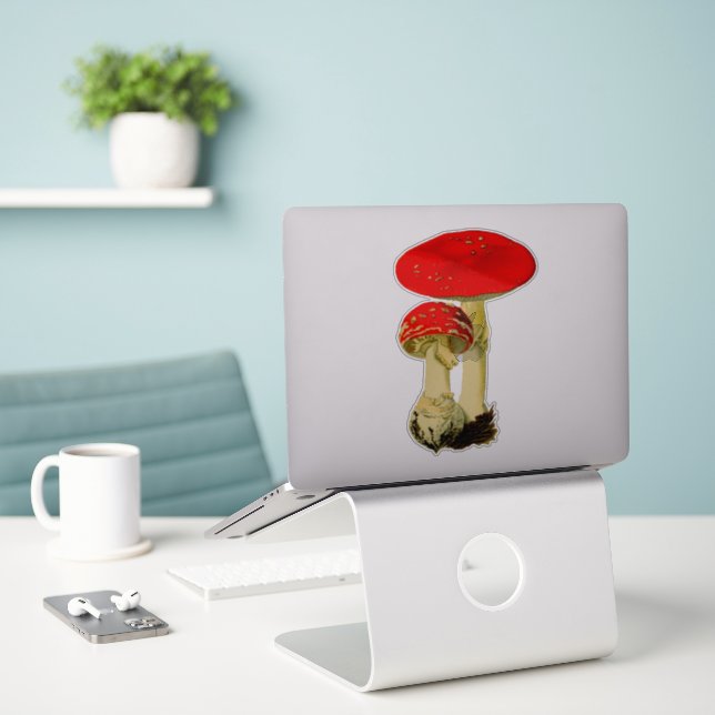 Mystical Amanita Mushroom Sticker (Laptop On Desk)
