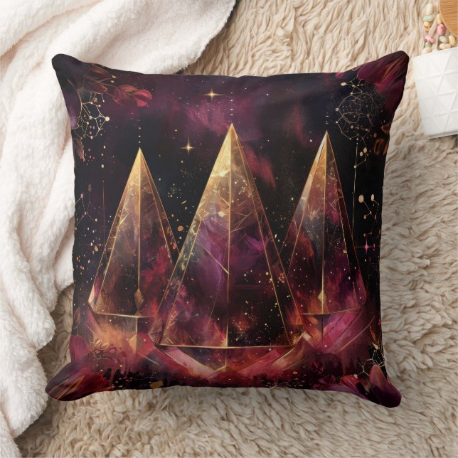 Mystical Amethyst Witchy Celestial Pattern Throw Pillow (Blanket)