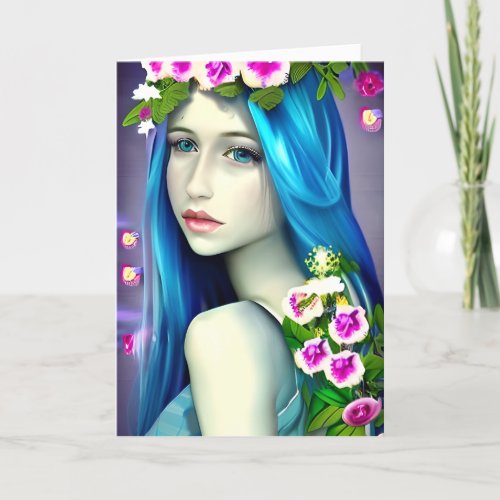 Mystical Art  Beautiful Blue Fairy Birthday Card