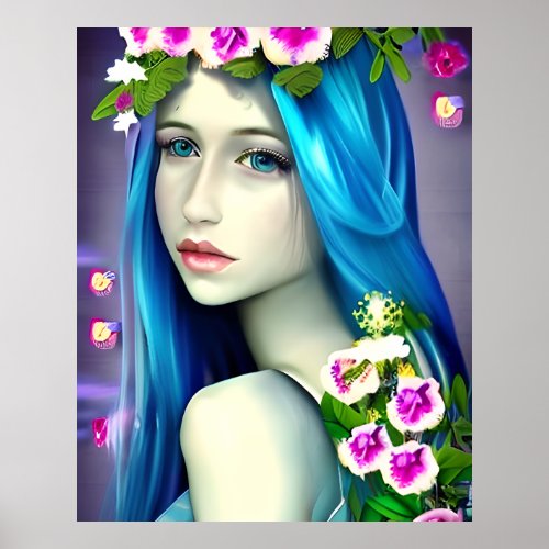 Mystical Art  Beautiful Blue Fairy  Poster