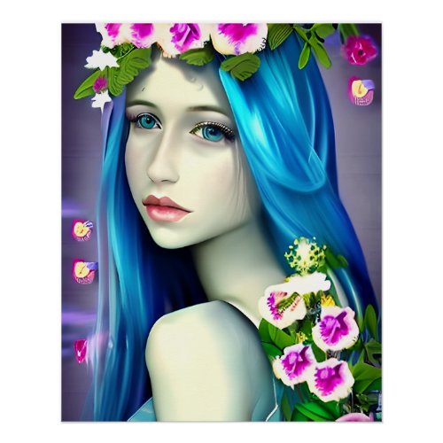 Mystical Art  Beautiful Blue Fairy  Poster