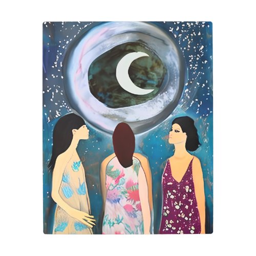 Mystical Art  Women Looking at the Moon