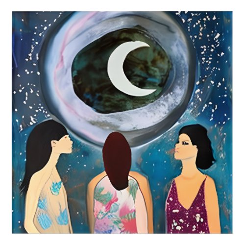 Mystical Art  Women Looking at the Moon