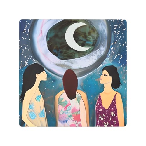 Mystical Art  Women Looking at the Moon