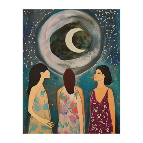 Mystical Art  Women Looking at the Moon