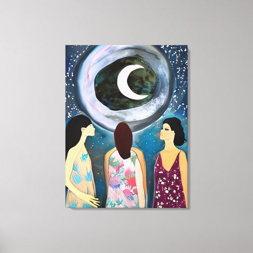 Mystical Art  Women Looking at the Moon Canvas Print