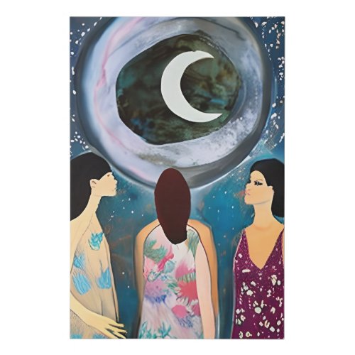 Mystical Art  Women Looking at the Moon Faux Canvas Print