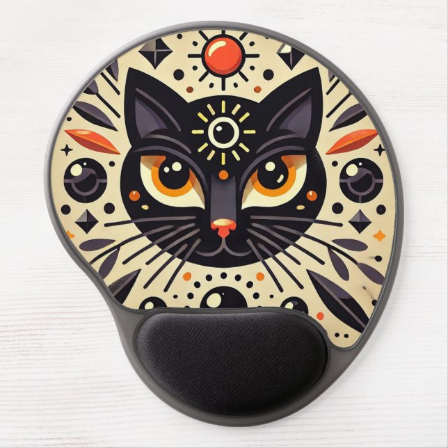 Mystical Artwork of a Black Cat  Gel Mouse Pad (Front)