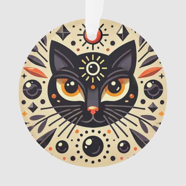 Mystical Artwork of a Black Cat  Ornament (Front)