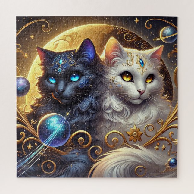 Mystical Artwork of Celestial Cats Amid Stars Jigsaw Puzzle (Vertical)