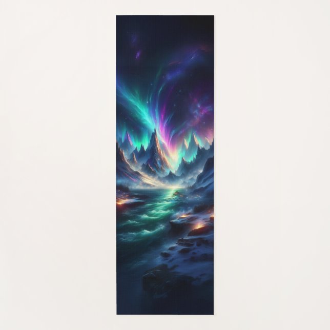 Mystical Aurora Mountain Yoga Mat – Fantasy Nature (Front)