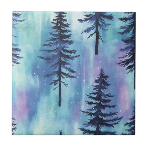 Mystical Aurora Woodland Pattern Ceramic Tile