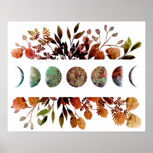 Mystical Autumn Moon Cycle Bouquet Art Print