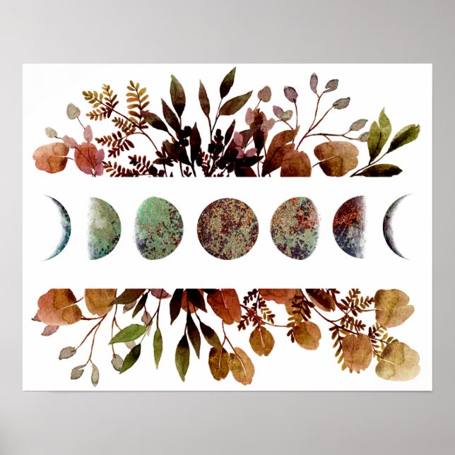 Mystical Autumn Moon Cycle Bouquet Art Print (Front)