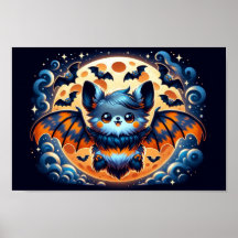 Mystical Bat Guardian: Halloween Art Print Poster