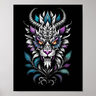 Mystical Beast Illustration – Burning Eyes Dragon Poster