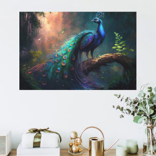 Peacock Feathers Spread Plumage Colorful Peacock Photo Peacock Decor Wall  Art Peacock Wall Art Bird Prints Bird Pictures Wall Decor Feather Prints  Animal White Wood Framed Poster 14x20 - Poster Foundry