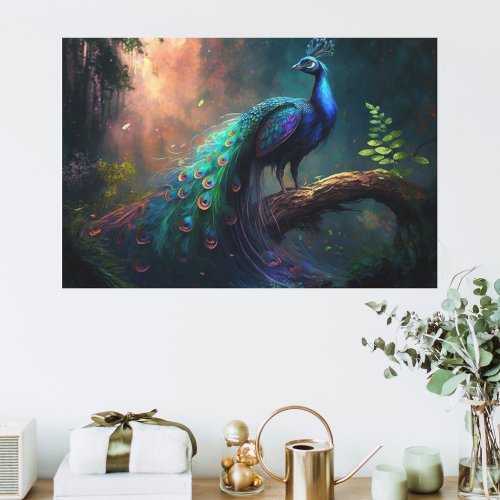 Mystical Beautiful Blue Colorful Peacock in Forest Canvas Print