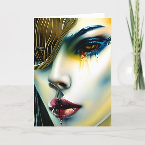 Mystical Beauty Golden Vampire Goddess   Holiday Card