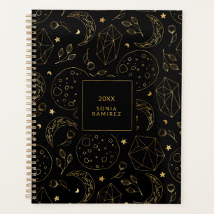 Mystical Black and Gold Crystal Moons Stars Planner