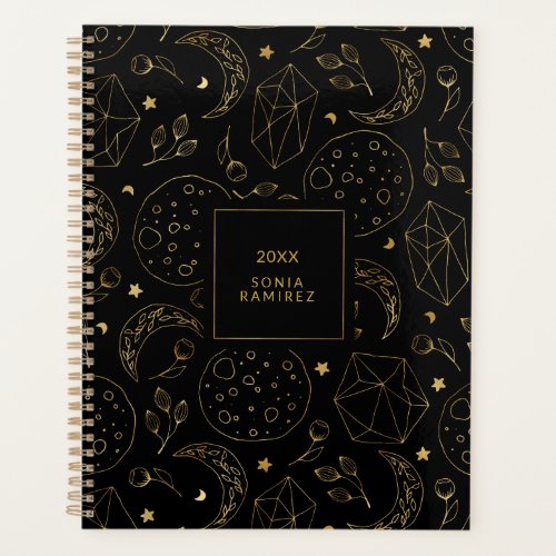 Mystical Black and Gold Crystal Moons Stars Planner