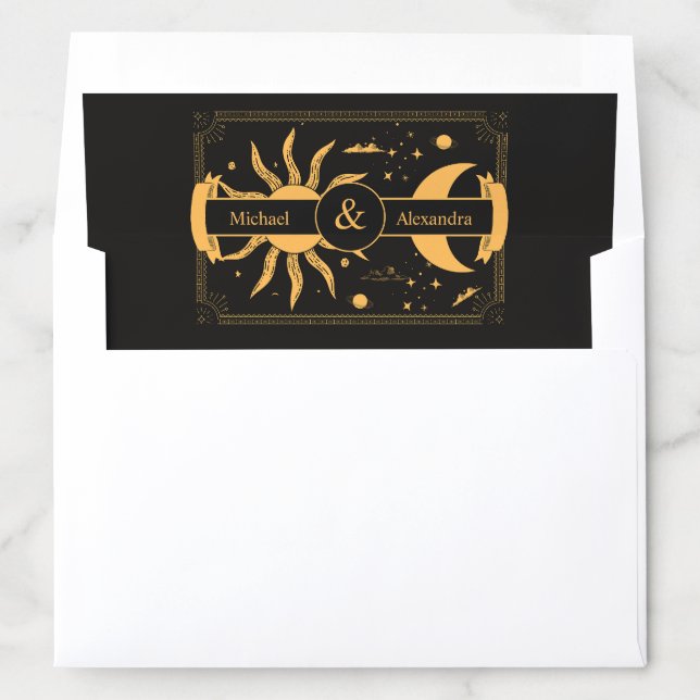  Mystical Black and Gold Sun Moon Wedding Envelope Liner (In Envelope)