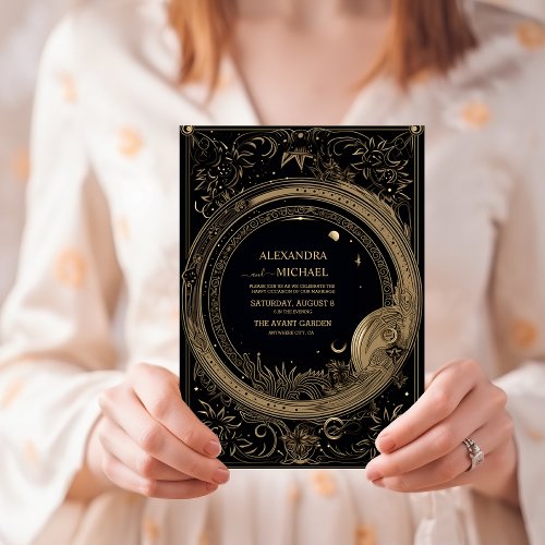 Mystical Black and Gold Tarot Wedding Invitation