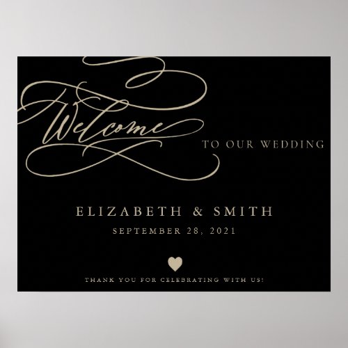 Mystical black and golden calligraphy wedding poster