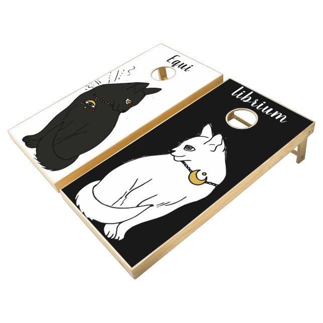 Mystical Black and White Cat Cornhole Set (Angled)