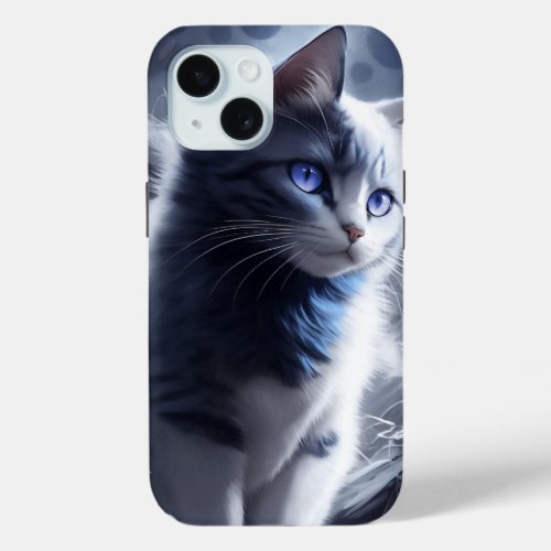 Mystical Black and White Cat  Cute Cat iPhone 15 Case