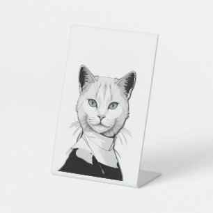 Mystical Black and White Cat of Salem Pedestal Sign