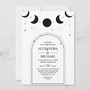 Mystical Black and white Celestial Stars Wedding Invitation