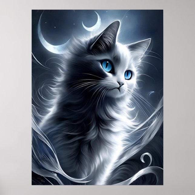 Mystical Black and White Kitten | Cute Cat Poster (Front)