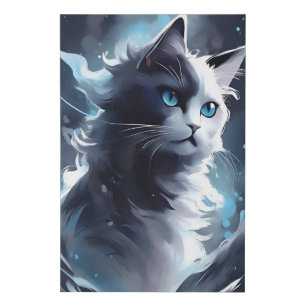 Mystical Black and White Kitten Watercolor Cat Faux Canvas Print