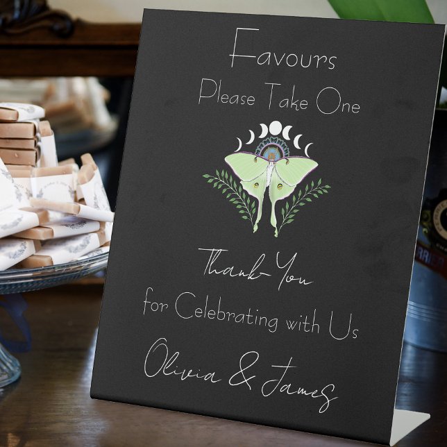 Mystical Black Boho Luna Moth Moon Phases  Favors Pedestal Sign (Creator Uploaded)