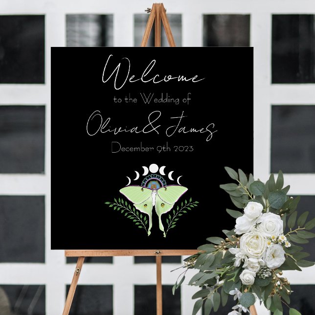 Mystical Black Boho Luna Moth Moon Phases Sign (Creator Uploaded)